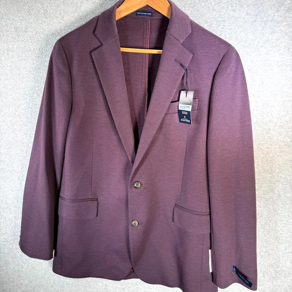 Stafford Blazer Mens 40 Plum Stretch‎ Comfort Classic Fit Notch Lapel Formal